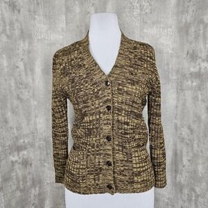 Vintage 70s Montgomery Ward Size 38 Tan Brown Marbled Knit Cardigan Sweater‎